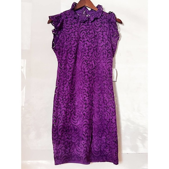 NWT ALEXIA ADMOR Purple Lace Dress Cap Sleeve Above Knee Party Cocktail Women's - Picture 2 of 11